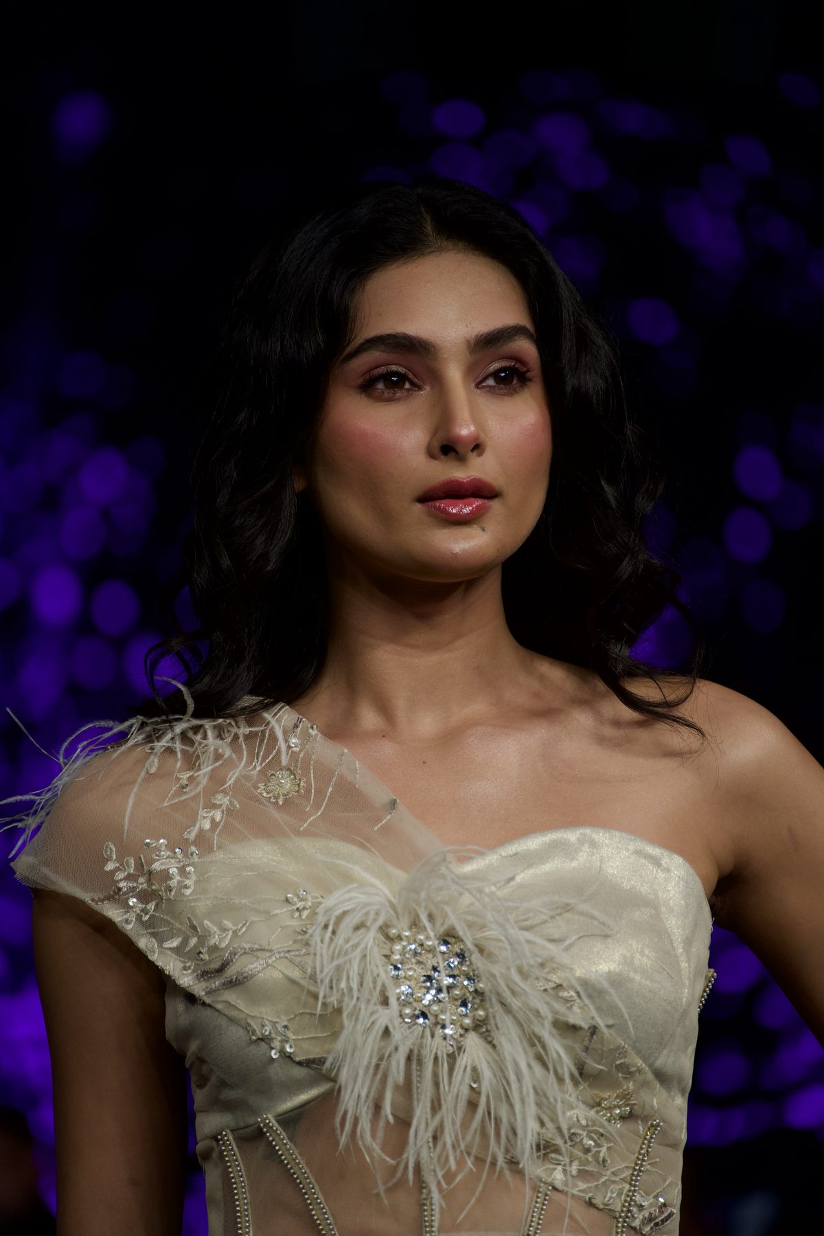 Runway — ivory feather gown